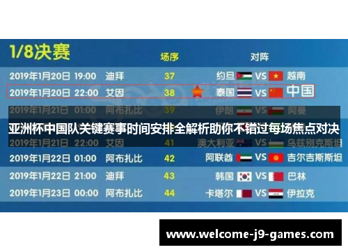 亚洲杯中国队关键赛事时间安排全解析助你不错过每场焦点对决 亚洲杯中国队关键赛事时间安排全解析助你不错过每场焦点对决