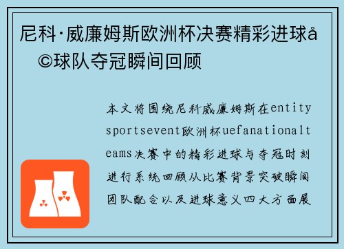尼科·威廉姆斯欧洲杯决赛精彩进球助球队夺冠瞬间回顾